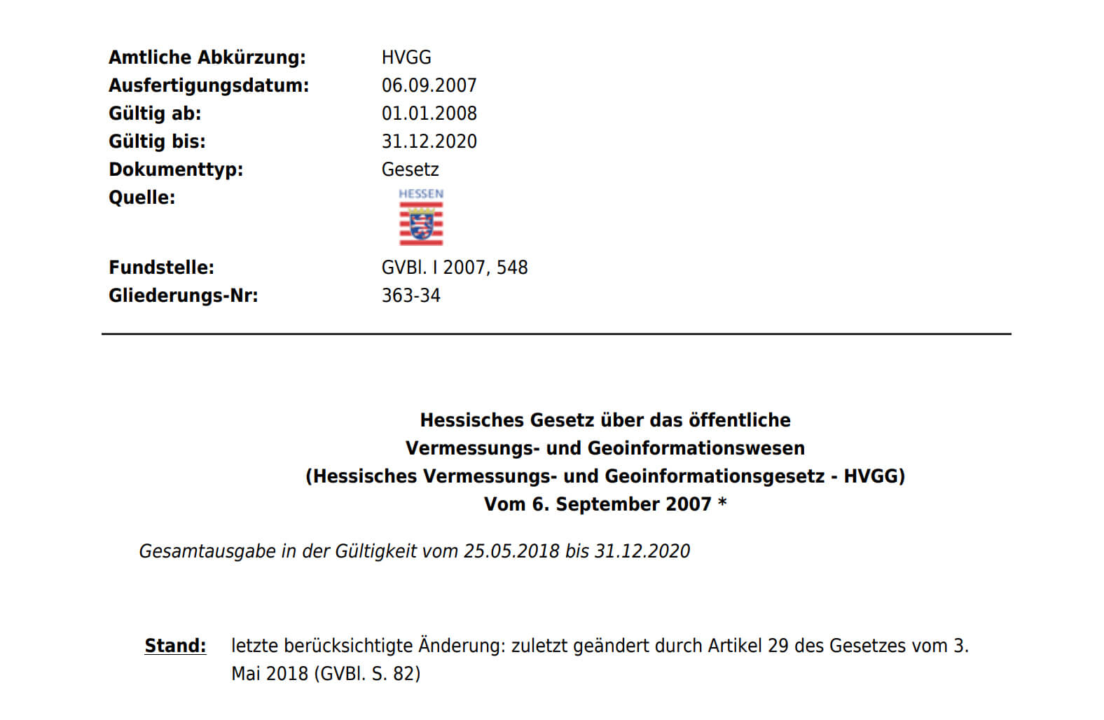 gesetzt vermessungs- und geoinformationswesen, hessen