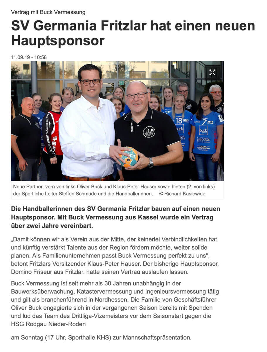 HNA Artikel zu SV Germania Fritzlar