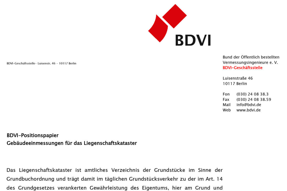 gebäudeeinmessung, bdvi, positionspapier, liegenschaftskataster