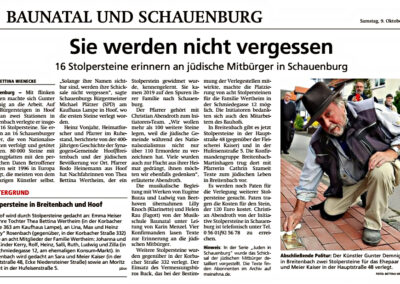 hna, veröffentlichung, presseartikel, stolpersteine, baunatal, buck vermessung, vermessungsbüro