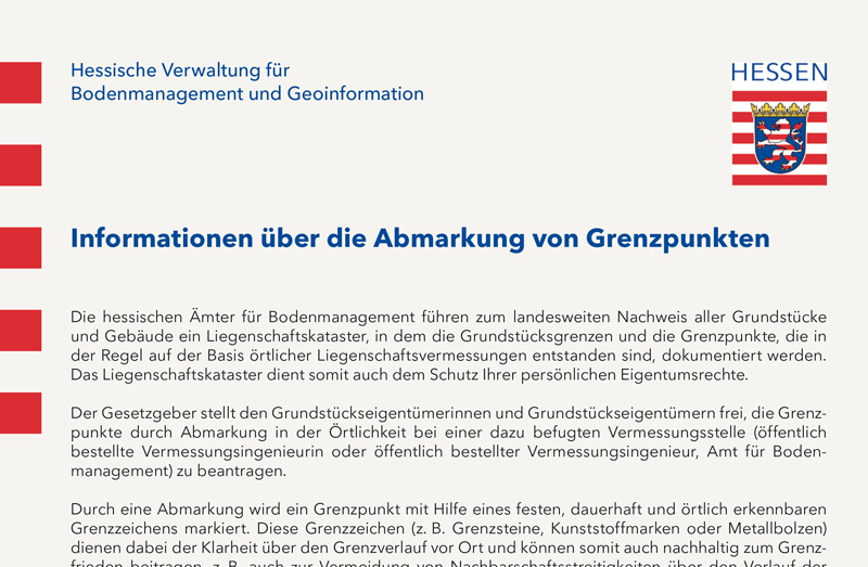 Informationsblatt über die Abmarkung von Grenzpunkten, Hessische Verwaltung für Bodenmanagement und Geoinformation, downloads, buck vermessung, vermessungsbüro, öbvi