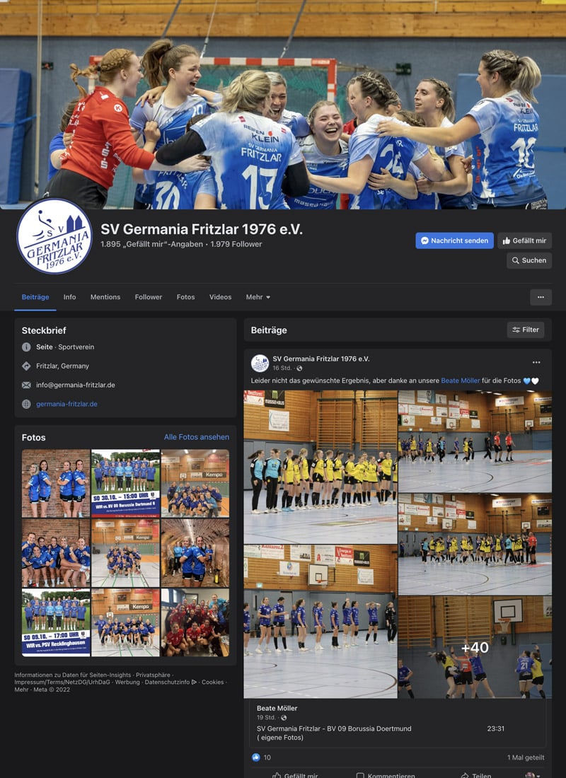 facebook, profil, sv germania fritzlar, handball, damen, förderung, sponsoring