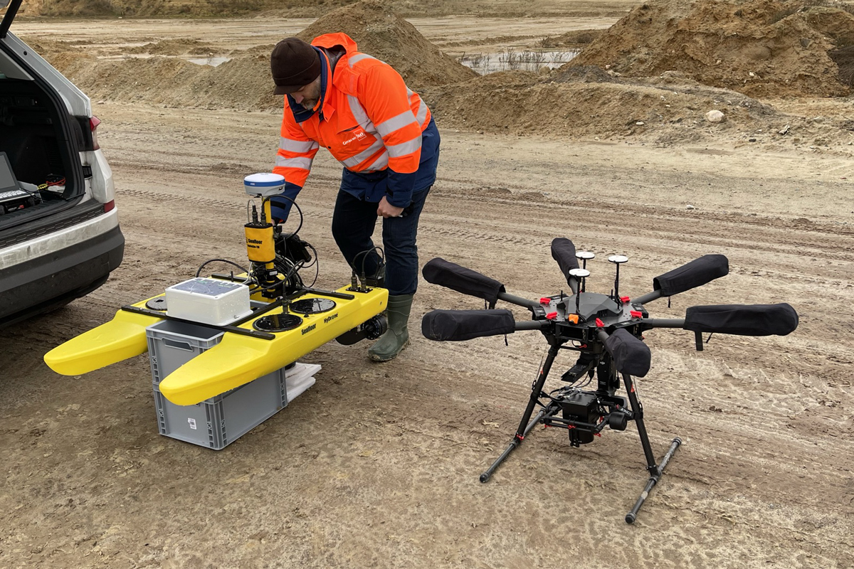 drohne, aerial survey, drohnenvermessung, luftbildvermessung, gewässervermessung, messboot, erdmassenermittlung