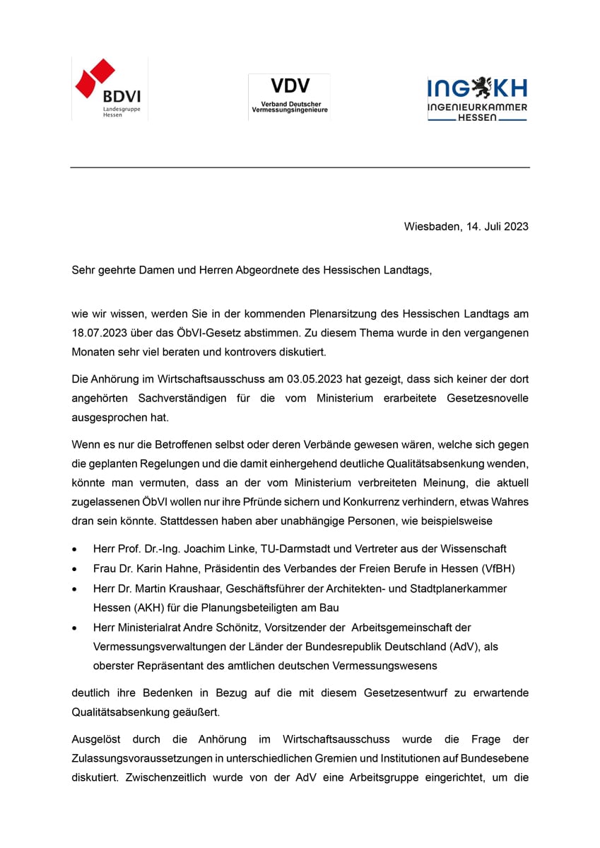 novellierung, hessen, hessisches öbvi-gesetz, gesetz, öffentlich bestellter vermessungsingenieur, bdvi, vdv, ingenieurkammer