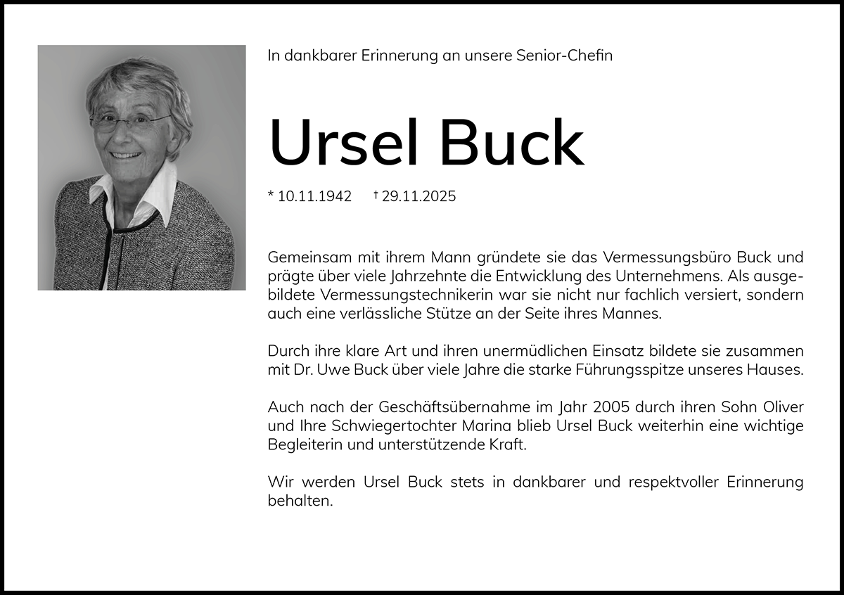 nachruf, ursel buck, senior-chefin, verstorben, kassel, vermessungsbüro