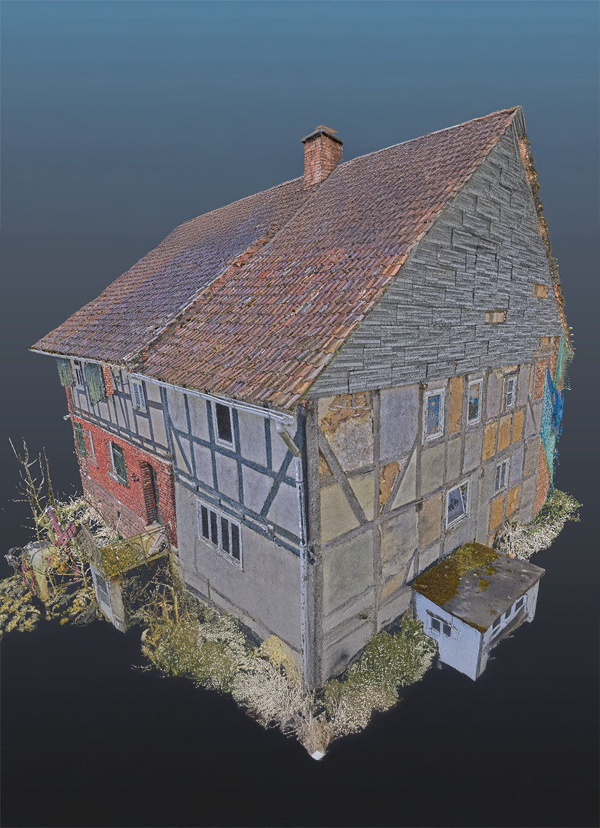 3D-Laserscanning, Bestandsaufmaß, Punktwolke, Fachwerkhaus, Bad Zwesten