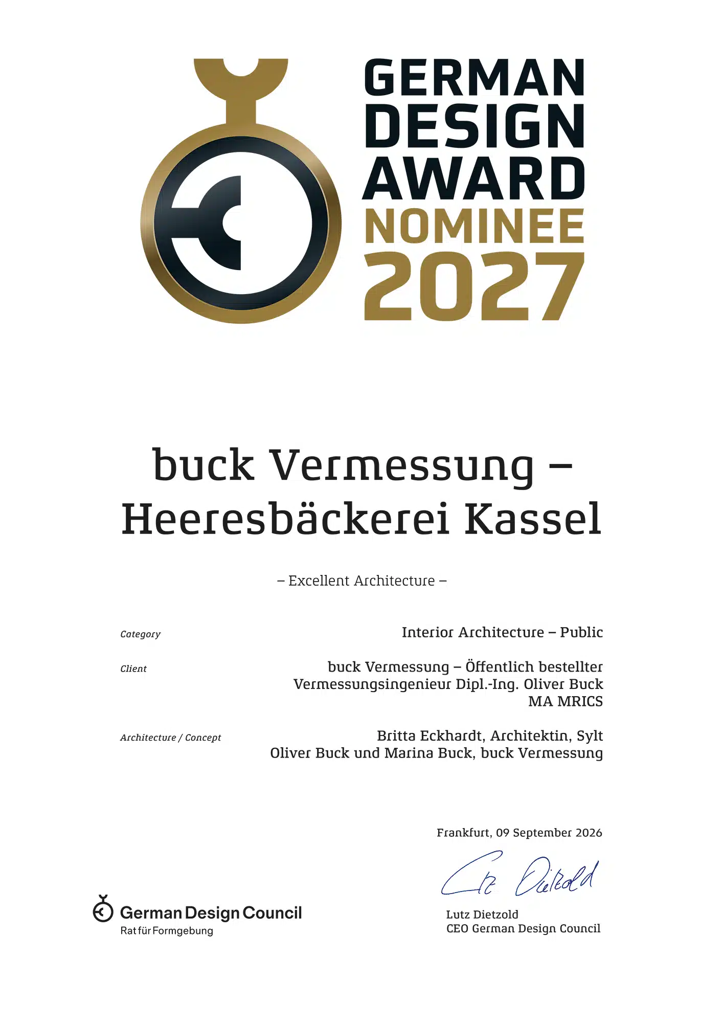 German Design Award 2027, Nominee, buck Vermessung